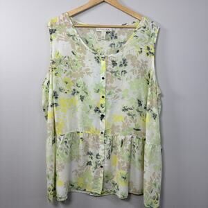 Emaline Women's Top Blouse Size 2X Floral Button Down Sleeveless Spring Summer